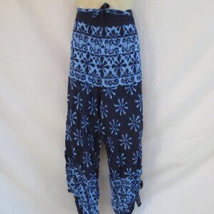 Shoreline Pants Multi Blue Tribal Floral Print Flowy High Waist Wrap Around OSM